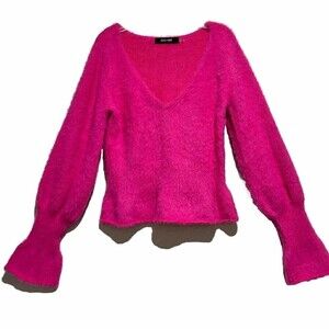 Do+Be‎ Y17376 Womens Pink Long Bell Sleeve V Neck Sweater Barbie Medium